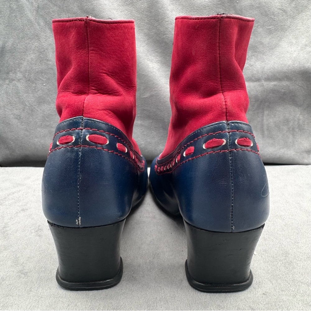 John Fluevog Operetta Bordoni Ankle Boots Women’s 8 Navy & Red Leather - Picture 10 of 16